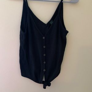 Black Waffle Knit Button Tank
